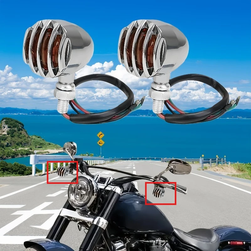 Motorcycle fence light modification retro turn signal light metal shell command light suitable for Harley Davidson fat guy