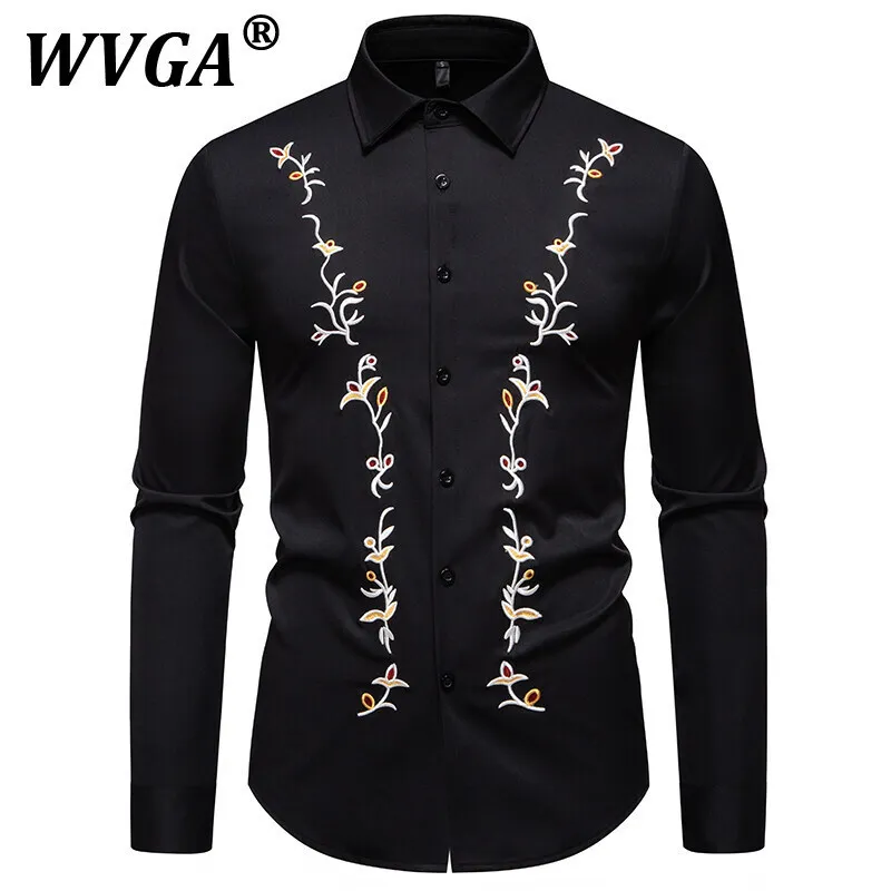 

WVGA Spring Autumn New Man Tide Casual Simple Turn-Down Collar Tops Floral Embroidery Trendy Niche Long Sleeved Shirt Ins W11666