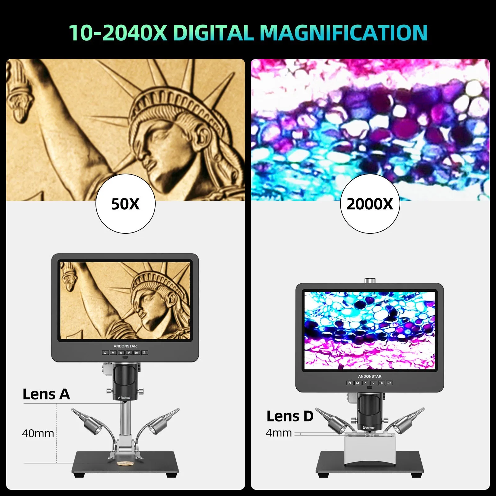 Imagem -06 - Maxgeek Andonstar Microscópio Digital Trinocular Compatível com Hdmi 10-polegada Tela Base de Extensão para Reparo Pcb Ad249s-m-plus