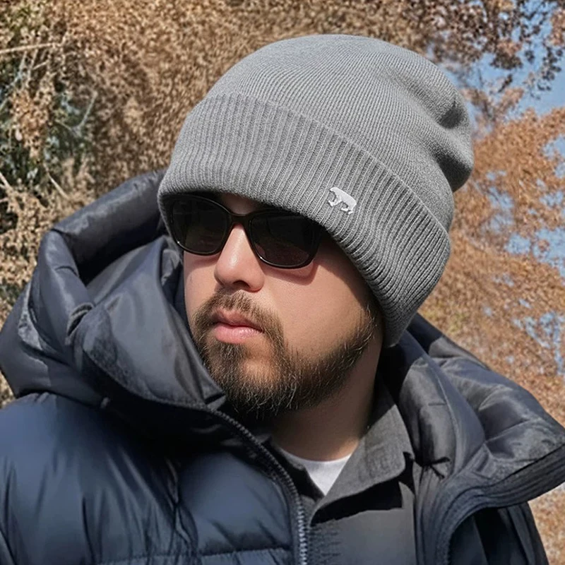 Men's 65cm Extra Large Head Circumference Beanie Winter Thick Wool Knit Hat Warm Windproof Ski Skull Cap for Big Heads