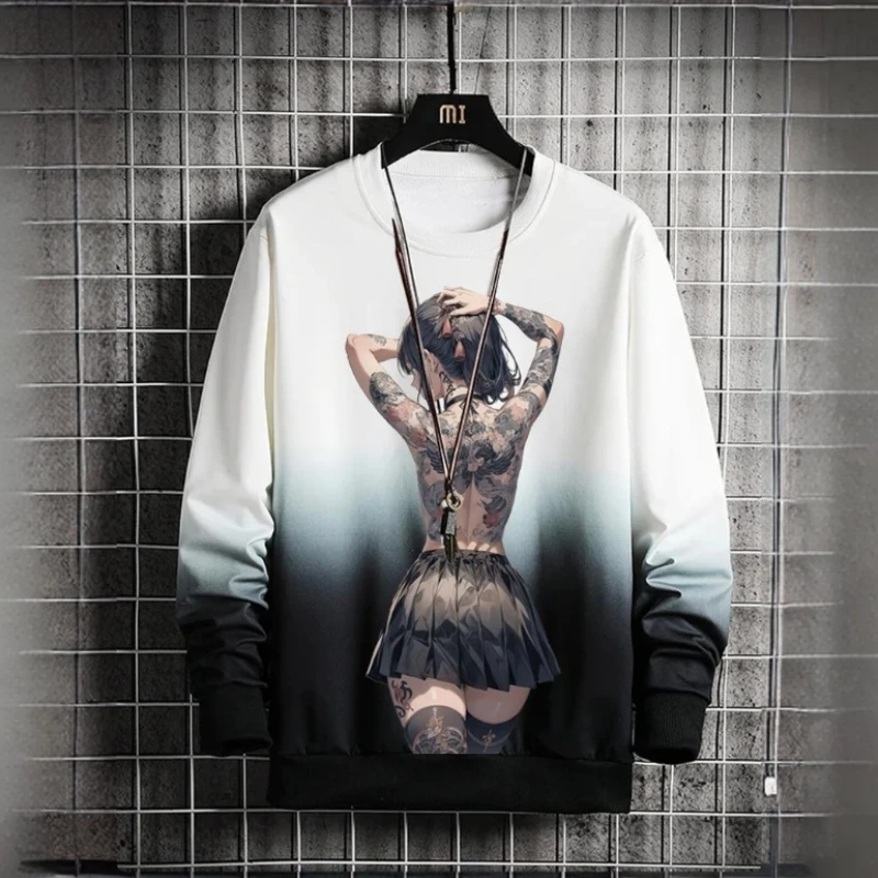 3d Beautiful Print Long Sleeve T-Shirts For Men Autumn Fashion Men's Round Neck Sweatshirt Soft Loose Oversized Hoodies Pullover