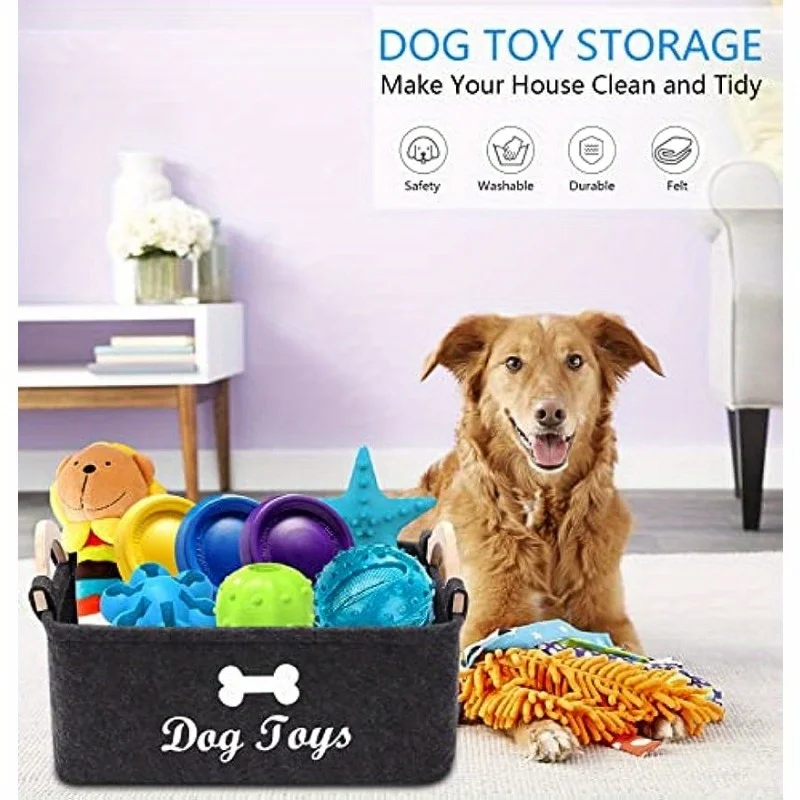 Pet Toy Storage Basket - Felt Storage Basket, Handheld Felt and Miscellaneous Storage Basket,  Desktop Sorting Basket