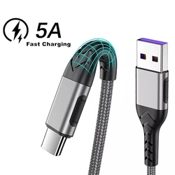 Super Rápido Tipo C Cabo para telefone, cabo do carregador, 5A Carga Rápida, USB C Cabos, Samsung, Xiaomi, Huawei, Oneplus, POCO, OPPO