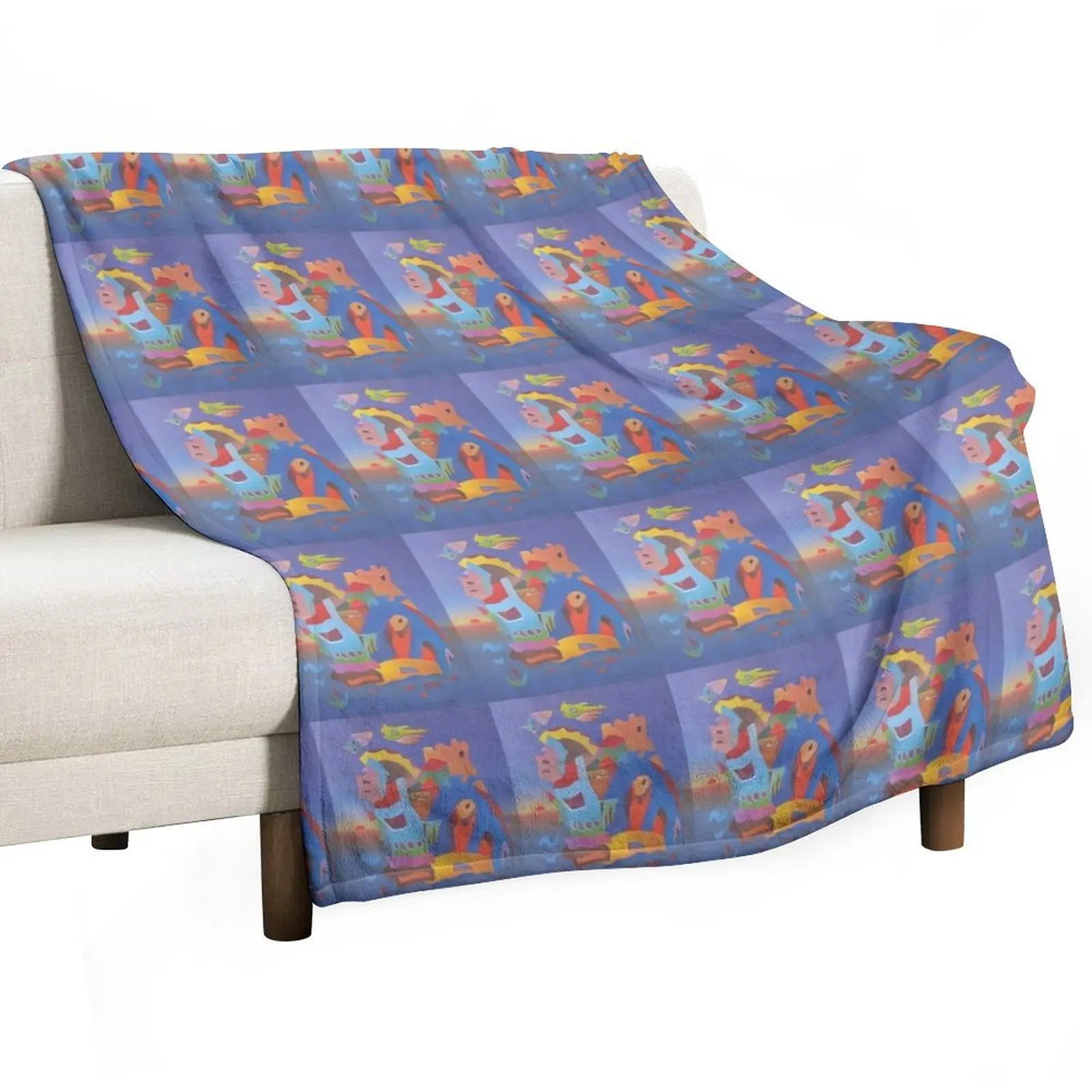 French village by the sea Throw Blanket Picnic Bed Fashionable Single warm for winter Blankets