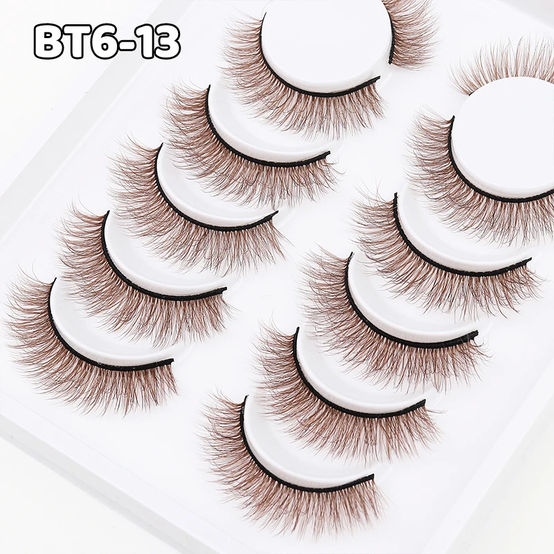 DINGSEN 6 Paar 3D 5D natürliche Wimpern farbige braune Wimpern Volumenwimpern Frau Make-up falsche Wimpernverlängerung – Detail 16
