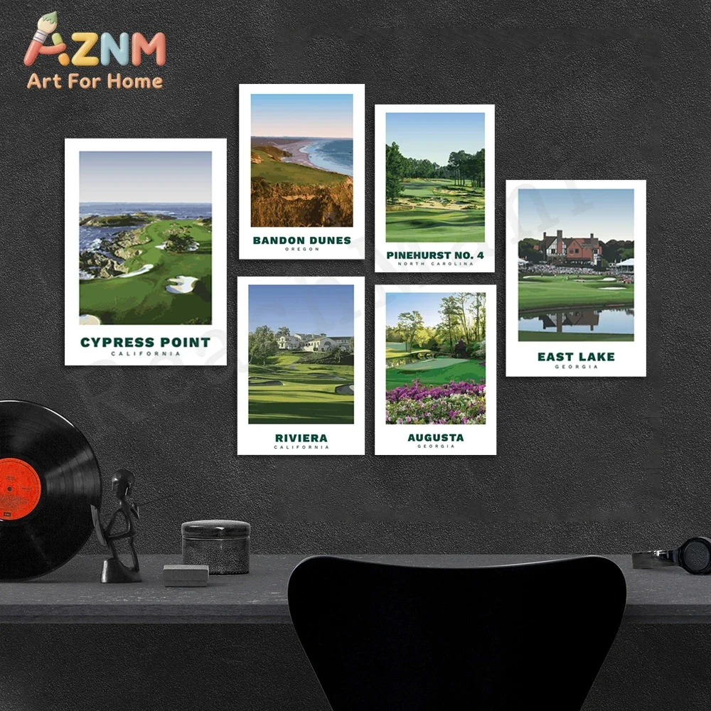 AZNM Famous Golf Course Canvas Wall Art Print Augusta Cypress Point Riviera Golf Landscape Poster Unframed Canvas Painting for G