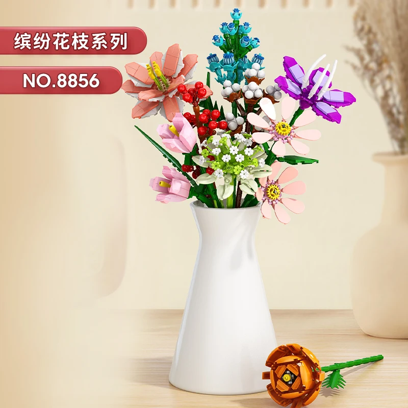 Flowers Bouquet Flower Blocks Bonsai Plant Model Bricks Romantic Home Decoration Toy For Kids Girls Gift