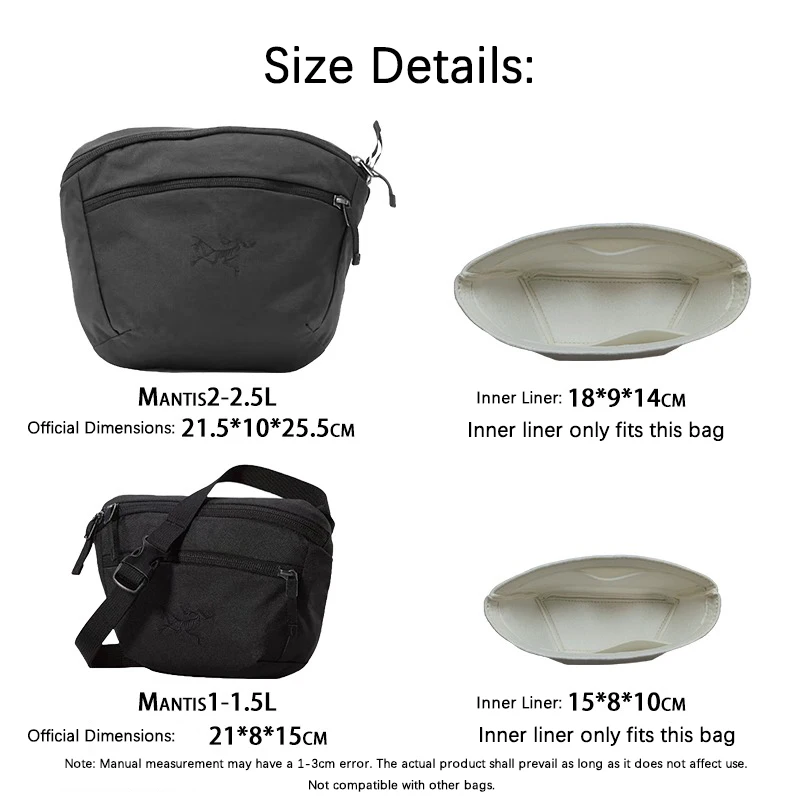EverToner Felt Bag Shaper Organizer Insert Inner Liner For Arc' Mantis 1/2 Waist Bag