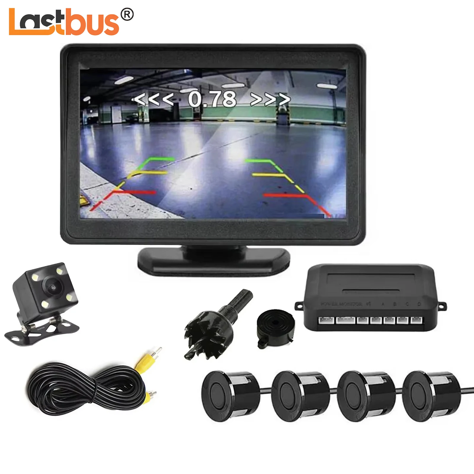 

Lastbus Parking Assistance Sensor 12V Backup Radar With Rear View Camera + 4.3 inch LCD Car Rearview Monitor Video Parking