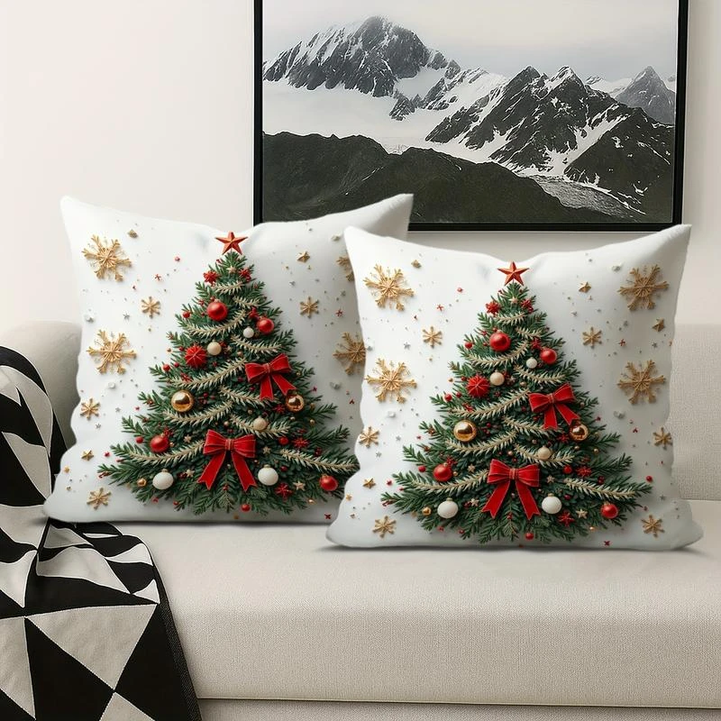 2pc Christmas Tree Throw Pillow Covers Set of 2, Winter Holiday Decorative Cushion Cases for Home Sofa Bedroom
