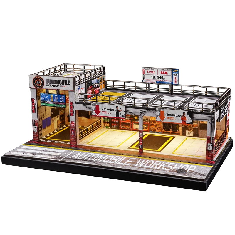 1:64 Maßstab Auto-Garagen-Diorama-Modell mit LED-Beleuchtung, Parkplatz-Hintergrund, Ausstellungsmodell, Sammlerstück, Geschenk