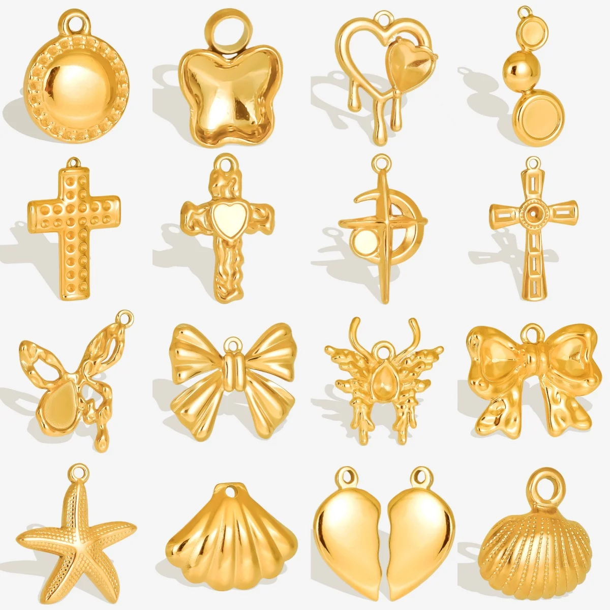 2/7pcs new novel stainless steel pendant cross butterfly Half-heart combination Ocean series starfish shell amulet accessories