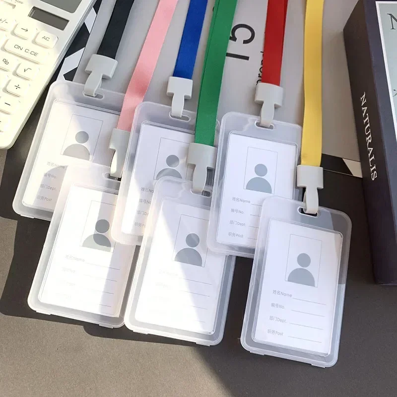 Clear ID Card Holder Working Permit Case for Staff Exhibition Name Tag Pass Card Cover with Lanyard Badge Holder Neck Strap