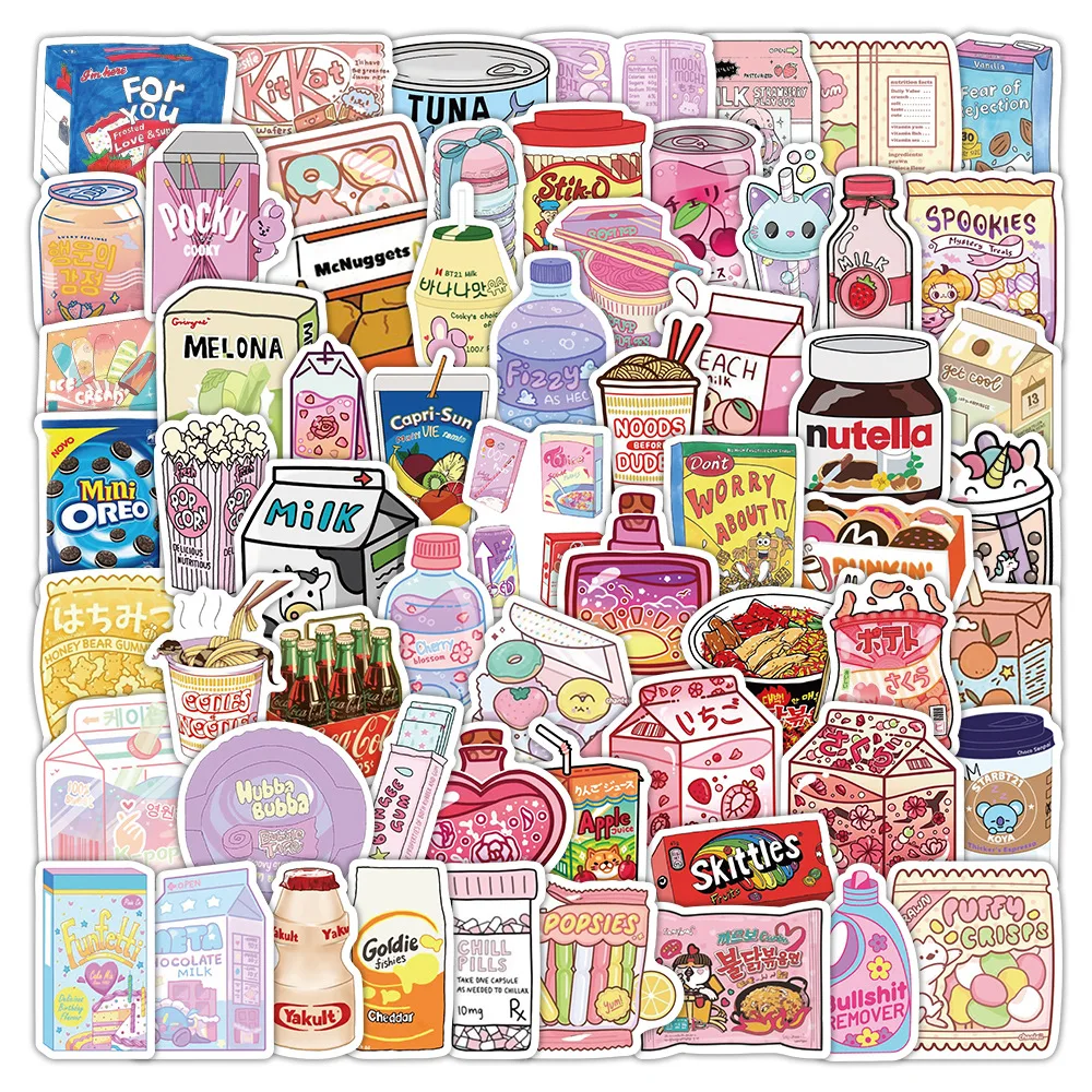 

10/50/103PCS Cartoon Cute Snack Graffiti Sticker DIY Decoration Mobile Phone Case Notebook Water Cup Toy Gift Sticker