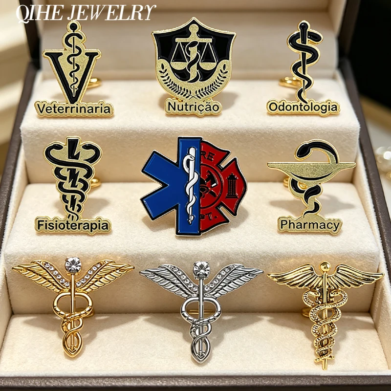 Retro Medical Caduceus Enamel Pins Veterinary Pharmacy Symbol Caduceus Snake Medical Alloy Badge Brooch Gift for Doctor Nurse