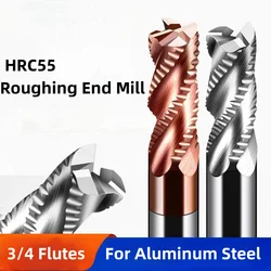 HRC55 3 flutes 4 Flutes Roughing End Mill for Steel Aluminum Tungsten Carbide Flat Milling Cutter 3 5 7 9 11 12 14 16 20mm