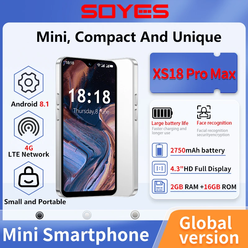 SOYES XS18 Pro Max Mini 4G Smartphone, 4.3-Inch HD Screen, HD Camera, 2750mAh Battery, GPS Positioning, the Best Gift.