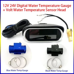 12V 24V Digital Water Temperature Gauge + Volt Water Temperature Sensor Head Plug Joint Pipe Sensor Radiator Hose Adapter 1/8NPT