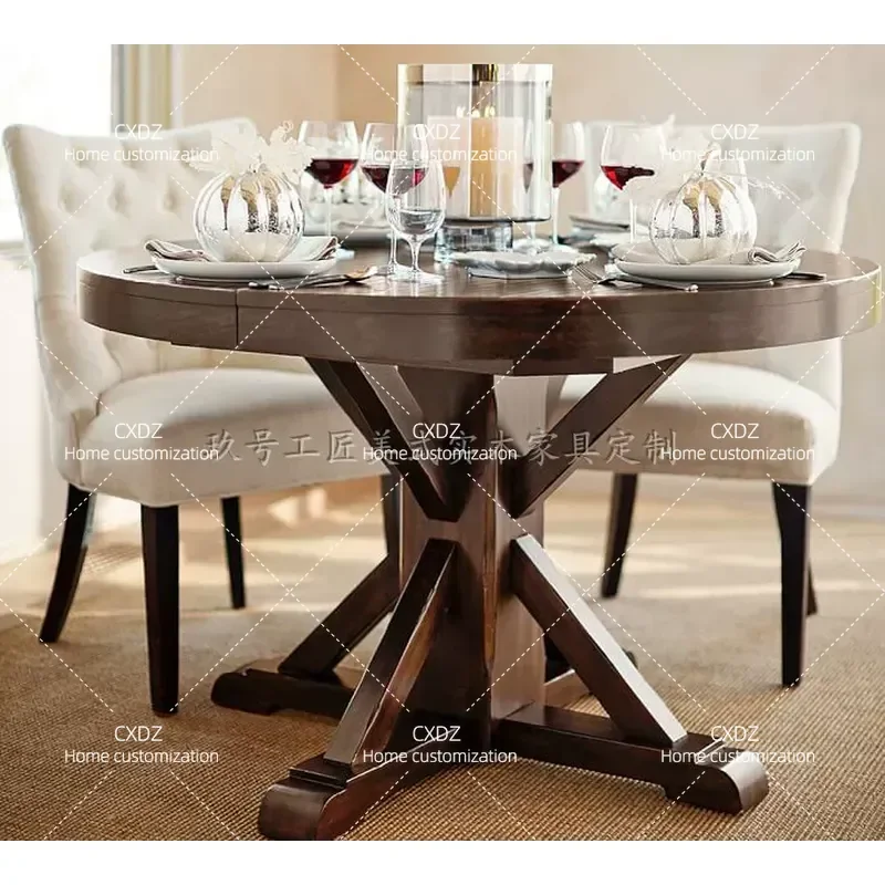 Rural Pastoral Simple Pure Solid Wood Stretchable Round Dining Table Custom Furniture