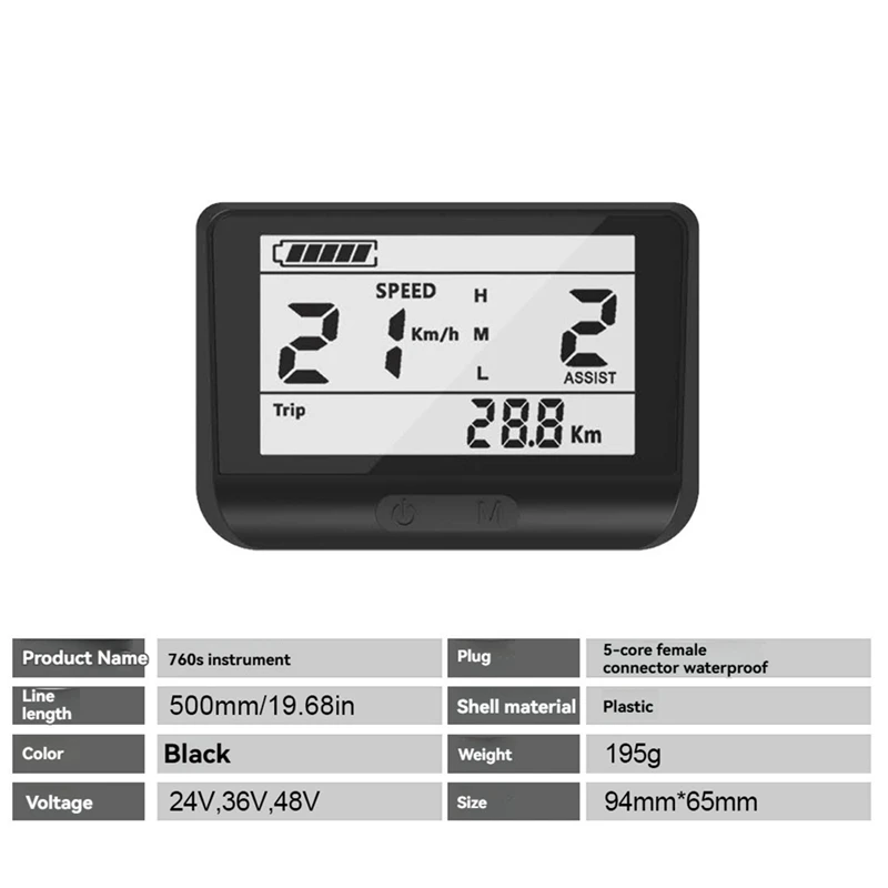 

ZXC-ryE-Bike LCD 760S Display for UART Protocol 5pin Female Plug for BAFANG BBS01B BBS 02B BBSHD Mid Drive