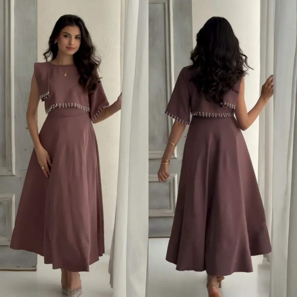 

Customized Jersey Sequined O-Neck A-line Midi Dresses Bespoke Occasion Classic Simple Elegant Homecoming Party High Quality