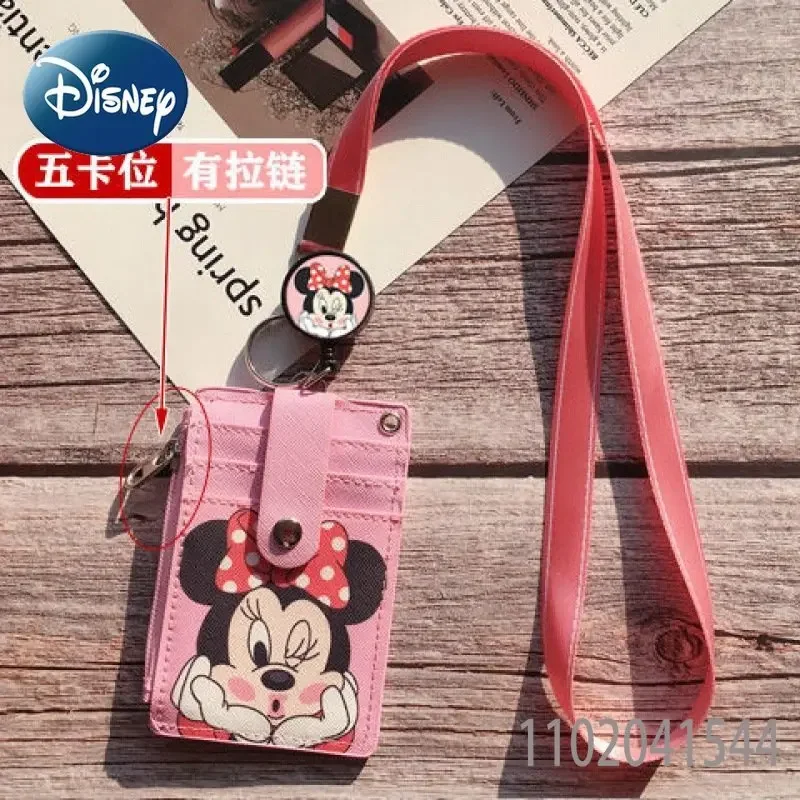 Disney Mickey Mouse ID Card Holder for Women Girl Student  Sleeve Retractable Neck Strap Campus Bus Student Access Card