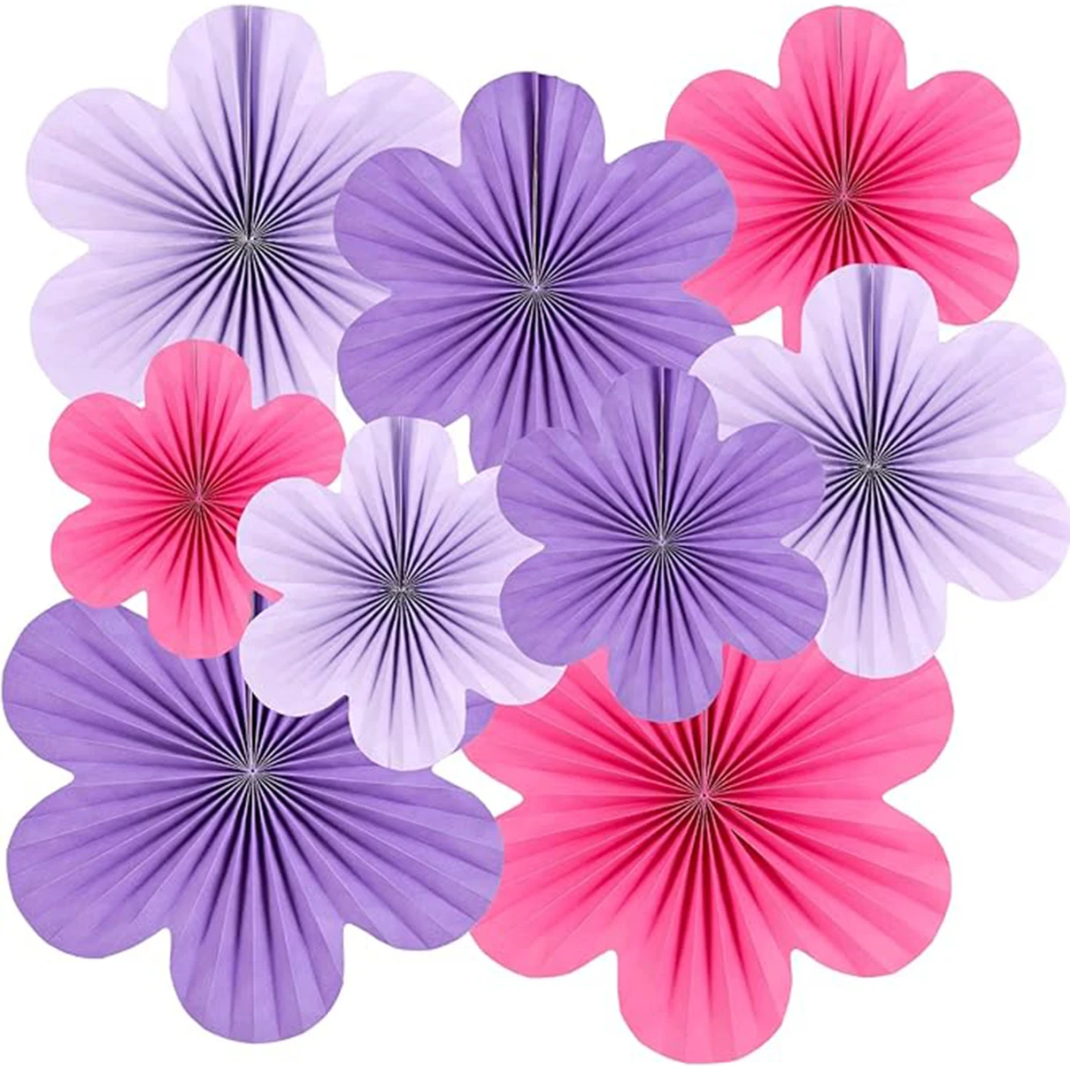 Lot de 9 fleurs en papier suspendues pour la saison, éventails en papier, décorations florales, guirlandes de fleurs en papier pour fête