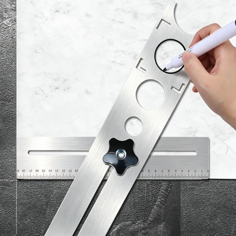 Adjustable Stainless Steel Tile Hole Locator Drilling Punching Tool with 4 Drill Bits for Ceramic Marble Tile Black Cap Nut Included