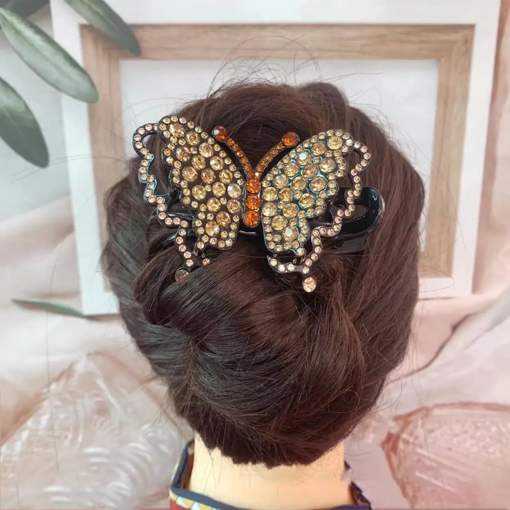 Women Hair Claw Butterfly Shape Colorful Rhinestone Hair Clip Strong Claw Anti-slip Anti-break Hair Decoration