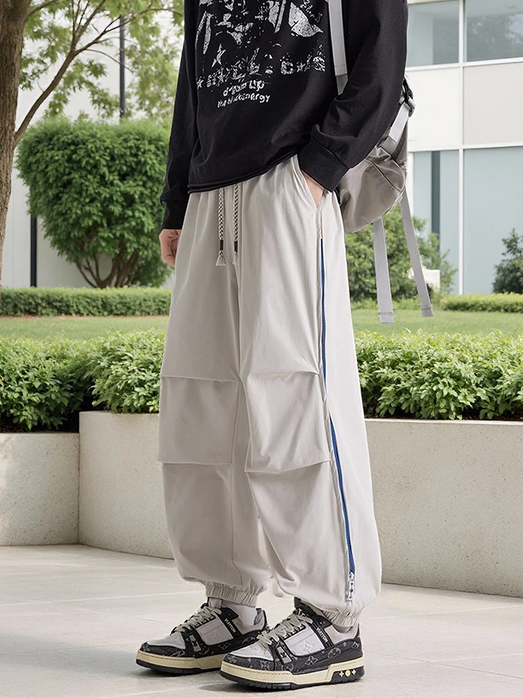 Frühling Sommer Herren Jogginghose mit seitlichem Reißverschluss-Dekor Baggy Sweatpants Streetwear Loose Fit Haremshose