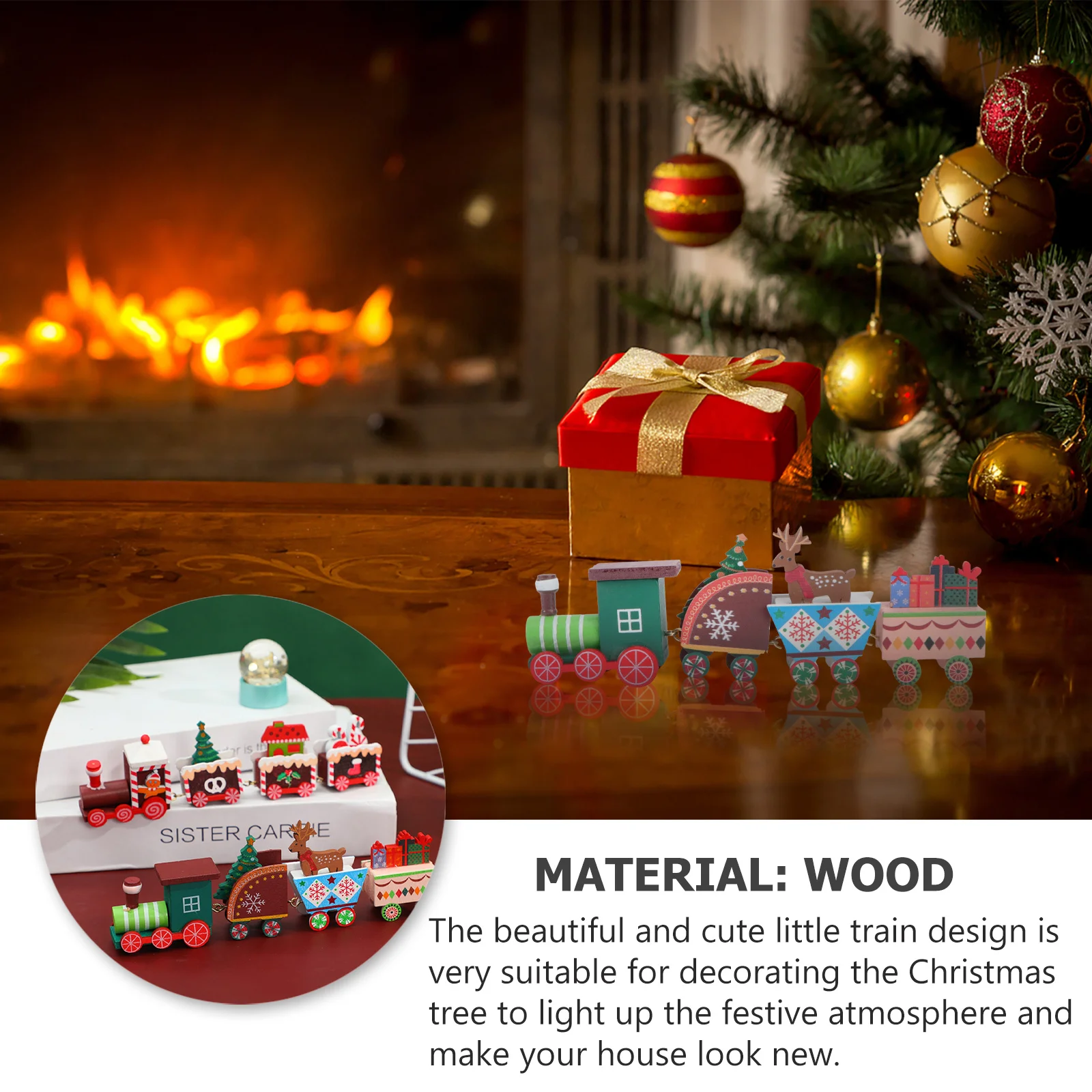 2-teilige Mini-Züge aus Holz, Weihnachtsdekoration, Weihnachtsthema, Desktop-Dekoration für Party, Kinder, Familie, Geschenk, Züge, Desktop