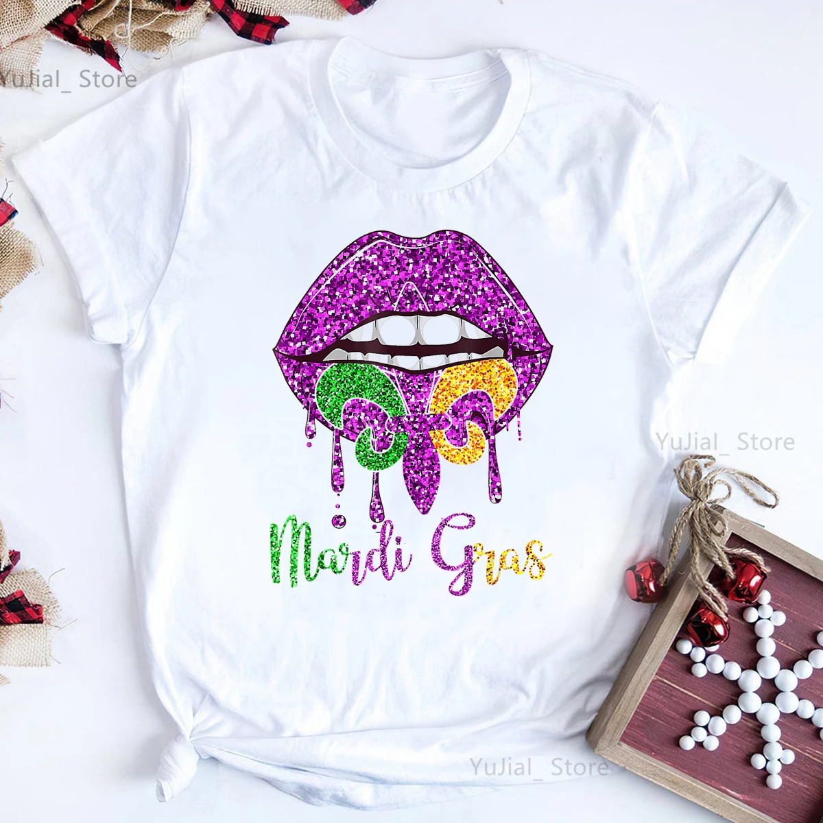 Mardi Gras Flamingo Graphic Print T Shirt Girls Funny Glitter Lips Tshirt Women Summer Tops Shirt Femme Harajuku Shirt wholesale