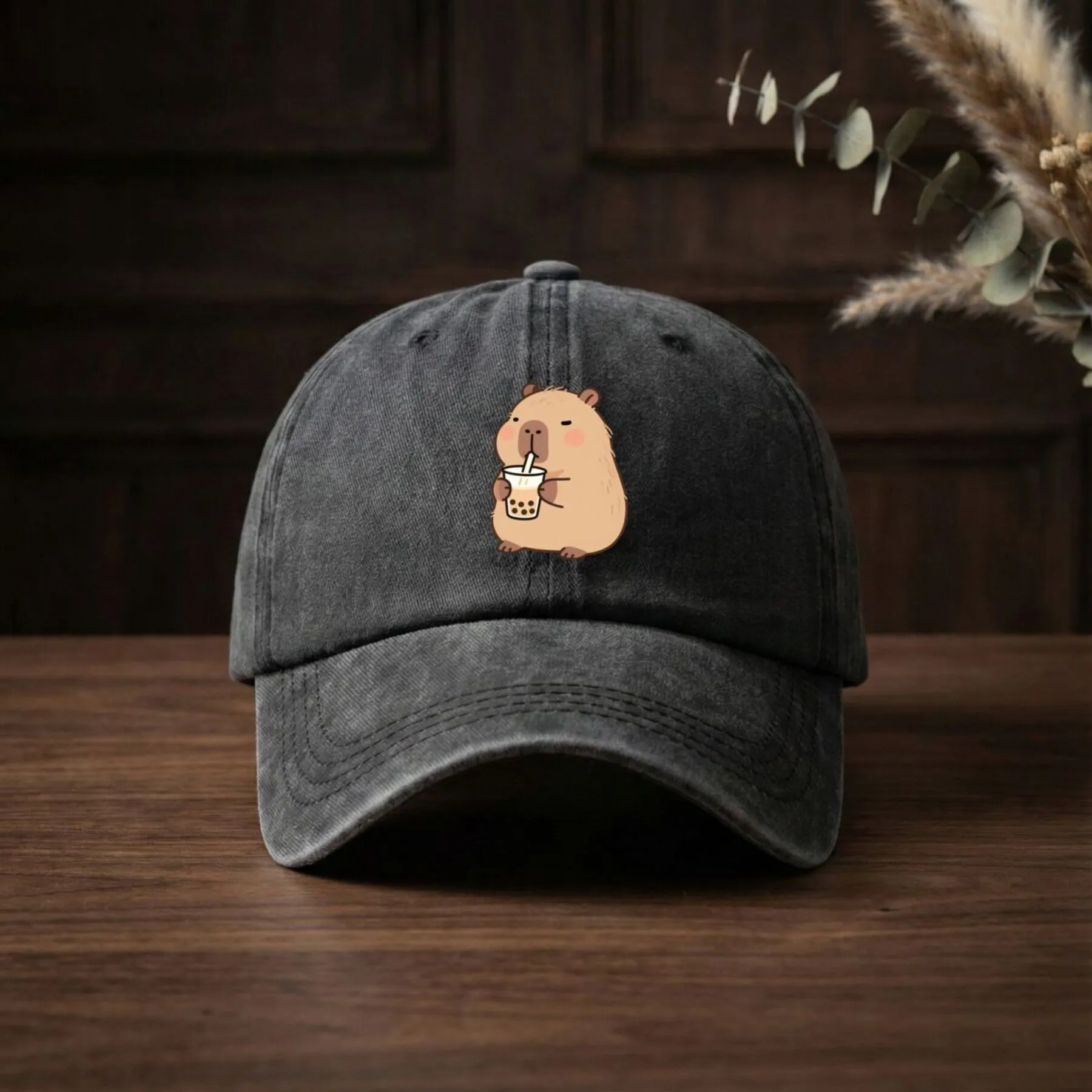 Capybara-Drinking-Boba-Tea-Baseball-Cap-Unisex-Breathable-Quick-Dry-Outdoor-Sports-Hat