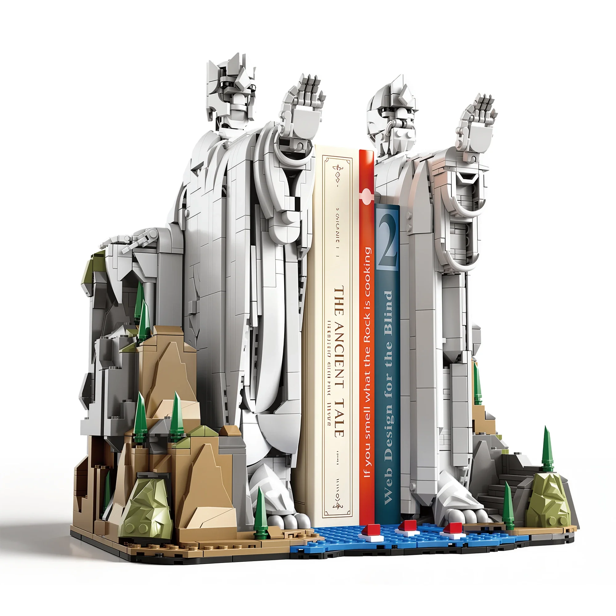 2 en 1 Créativité : Blocs de construction du Roi Magicien, Décoration de bureau, Porte-livres Gauche et Droit du Seigneur des Anneaux, Jouet en briques, Cadeau pour adulte