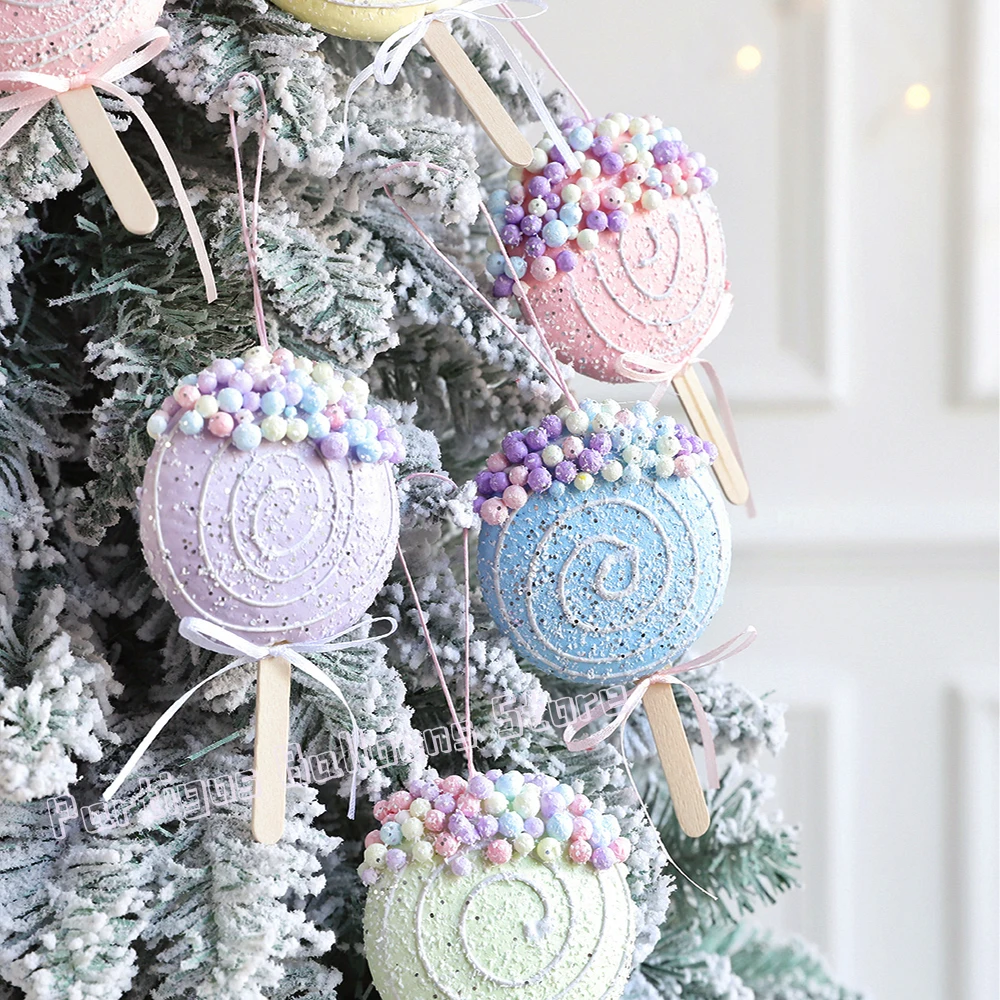 1Pc Macaroon Ice Cream Hanging Ornaments Foam Spiral Round Shape Christmas Tree Pendant Navidad New Year Home Party Decor 2025