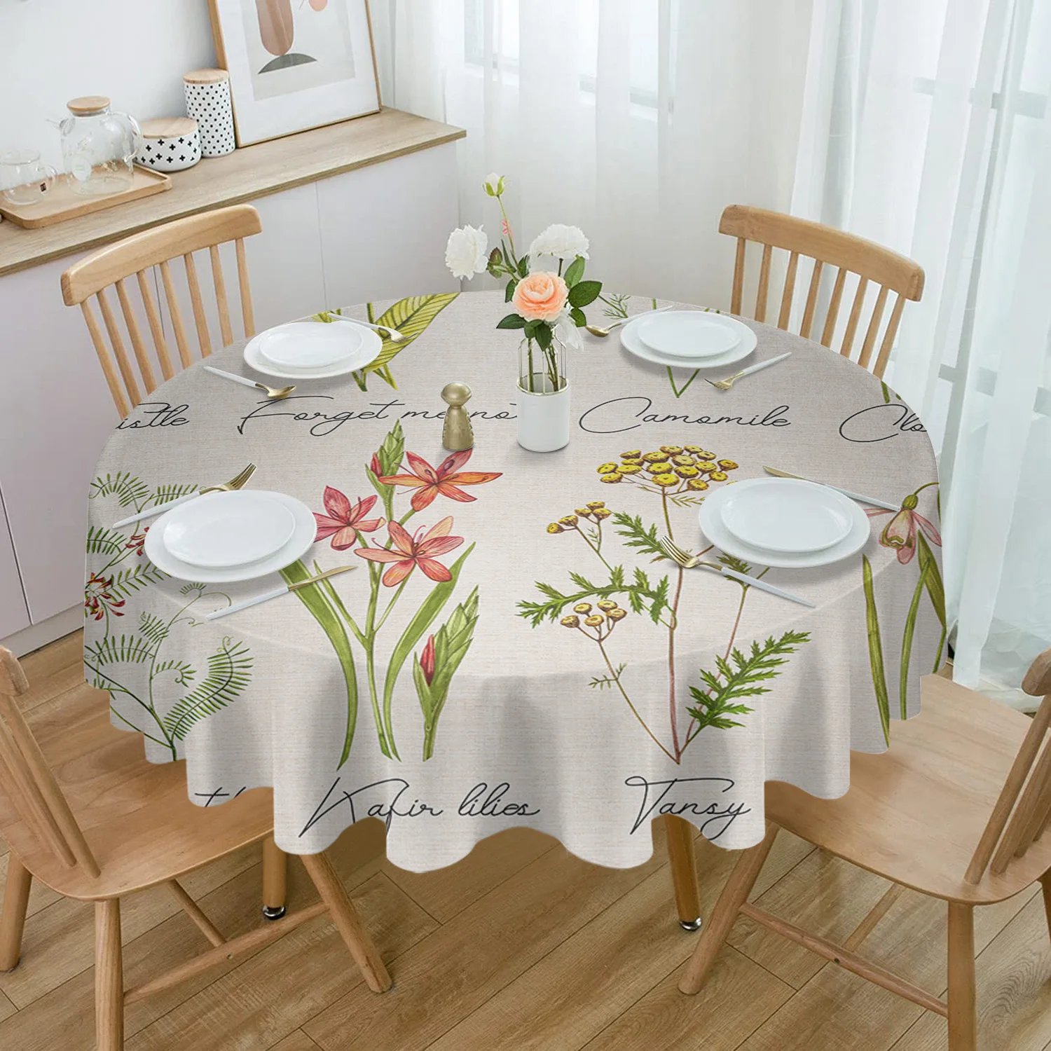 Vintage Flowers Herbaceous Plant Table Cloth Waterproof Home Decoration Tablecloth Party Kitchen Dinner Table Cover