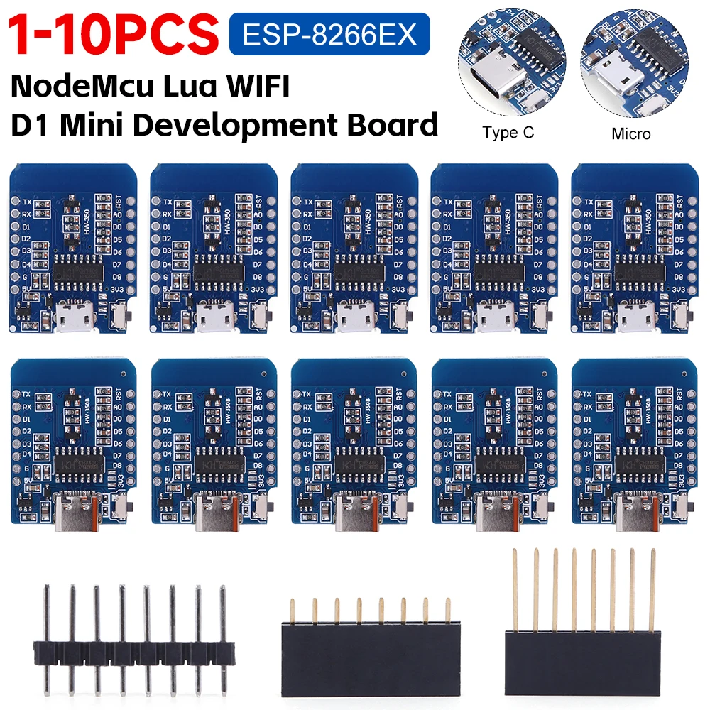 1-10PCS WeMos D1 Mini Nodemcu ESP-12F ESP8266 Expansion Board Support OTA Launch Internet Development Board Micro/Type-C