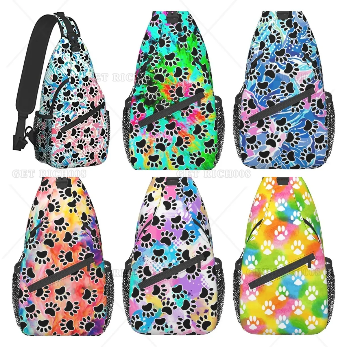 Arcobaleno Dog Paw Print Chest Bags Crossbody Sling Backpack Travel escursionismo Daypack Crossbody Shoulder Bag per donna uomo