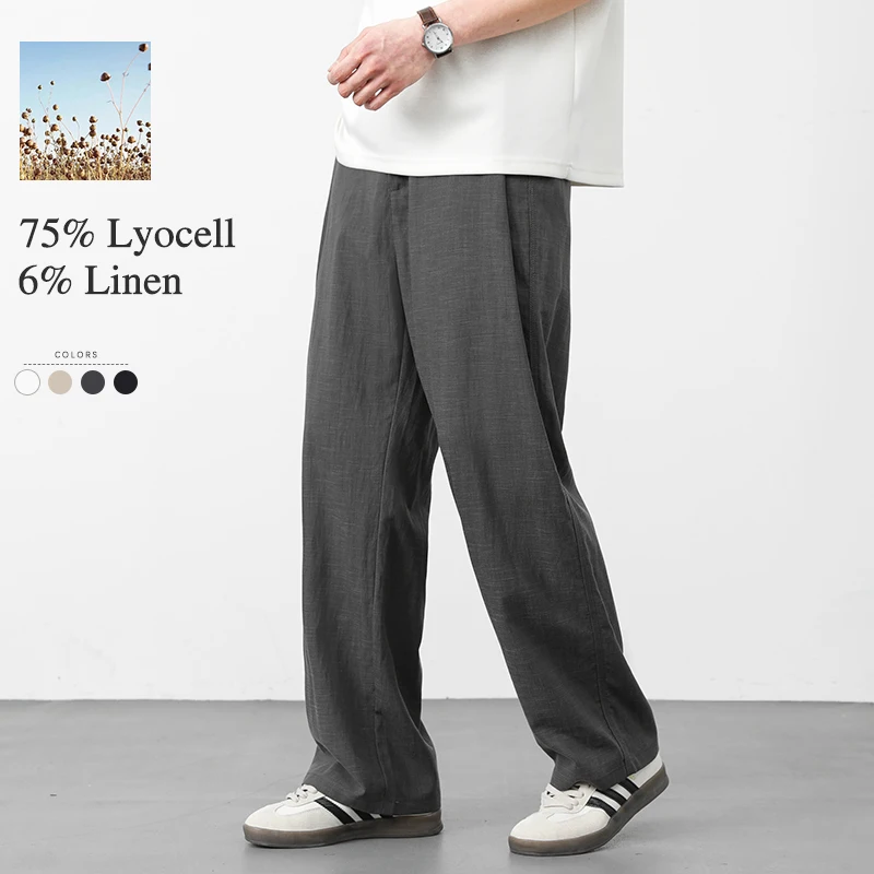 Summer Ultra-thin Men's Casual Pants Lyocell Linen Blended Loose Straight Trousers Breathable Soft Comfort High Quality Clothes