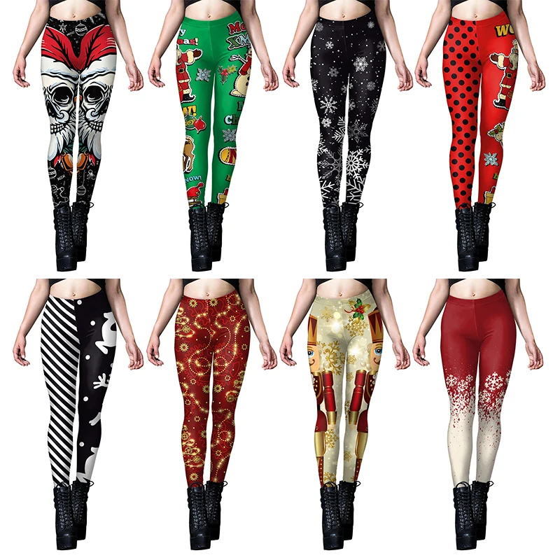 NADANBAO Leggings di Buon Natale per le donne Pantaloni elastici a vita media Regali di Natale Vestiti Stampa 3D Calzamaglia sexy Pantaloni brutti