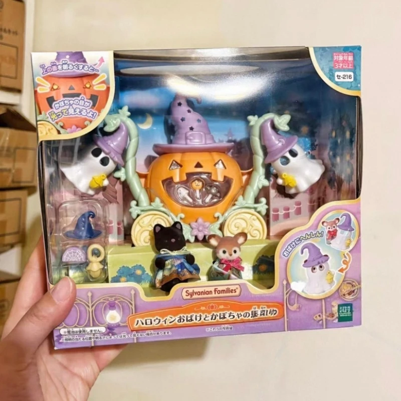 

In Stock Genuine Sylvanian Families Halloween Ghost And Pumpkin Carriage Set Desktop Decoration Collection Toys Birthday Gifts
