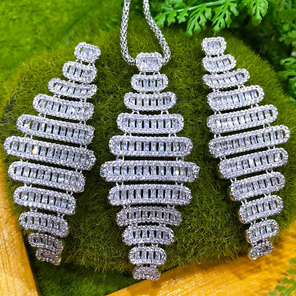 

Kellybola New Luxury Long Necklace Earrings Jewelry Sets Super CZ For Noble Women Bridal Wedding Gorgeous Sparkling Best Gift