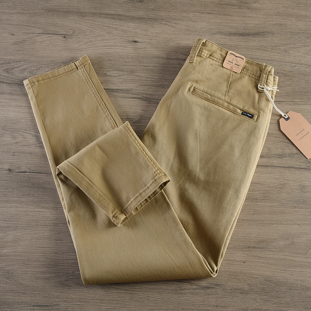 2024 Spring Autumn New American Retro Woven Twill Tapered Pants Men's Simple 85% Cotton Washed Casual Chino Trousers Over Size