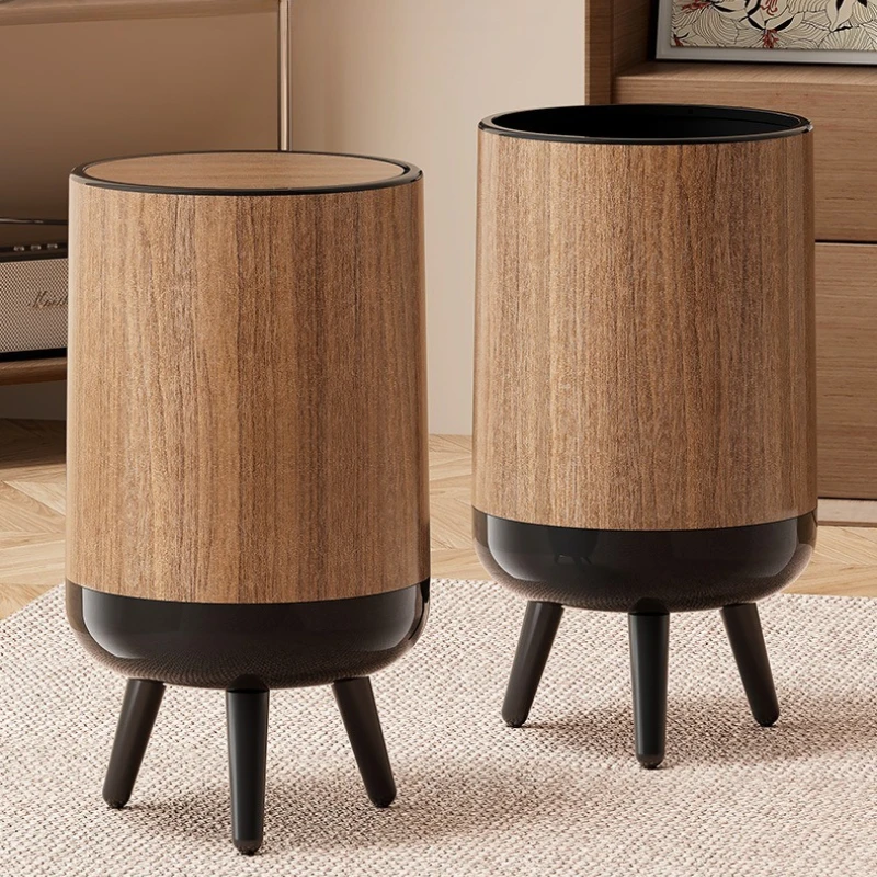 Wood Grain High-Leg Trash Can Household New Large Capacity with Lid Garbage Bin for Living Room and Kitchen Waste Basket