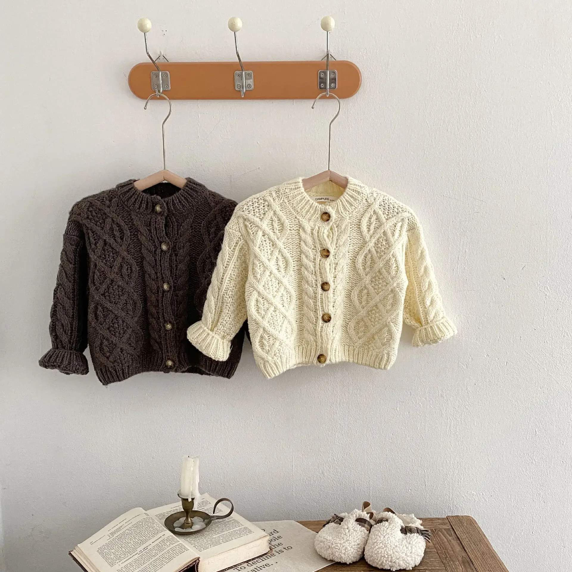 4855 Children Sweater 2024  Autumn and Winter Simple Fashion Girl's Knitted Sweater Solid Color Cardigan Coat