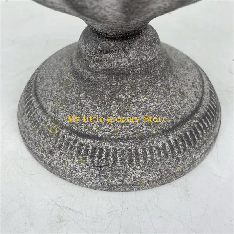 D5BD Metal Urn Flower Pot Planter with Raised Base, Side Handles, Ribbed Body and Aged Gray Finish for Balcony, Entryway, Garden
