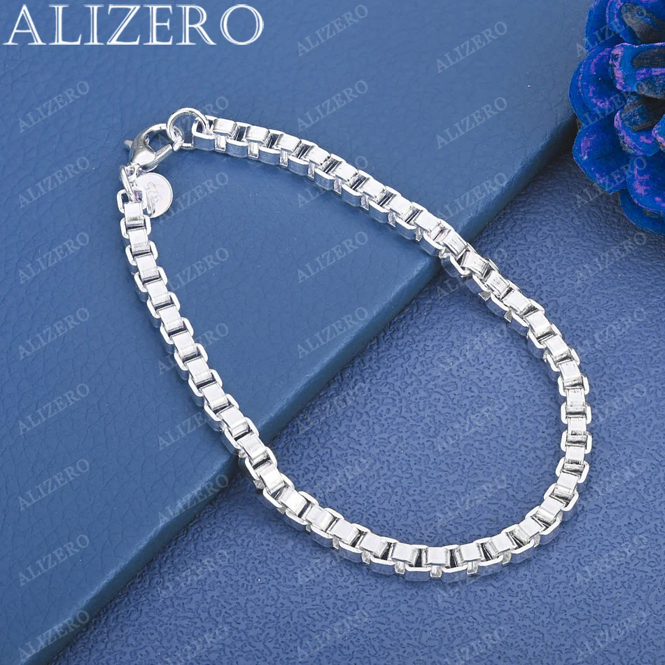 ALIZERO 925 Sterling Silver Bracelet 4mm Box Chain Bracelets For Women Men Fashion Wedding Party Fine Jewelry Gifts