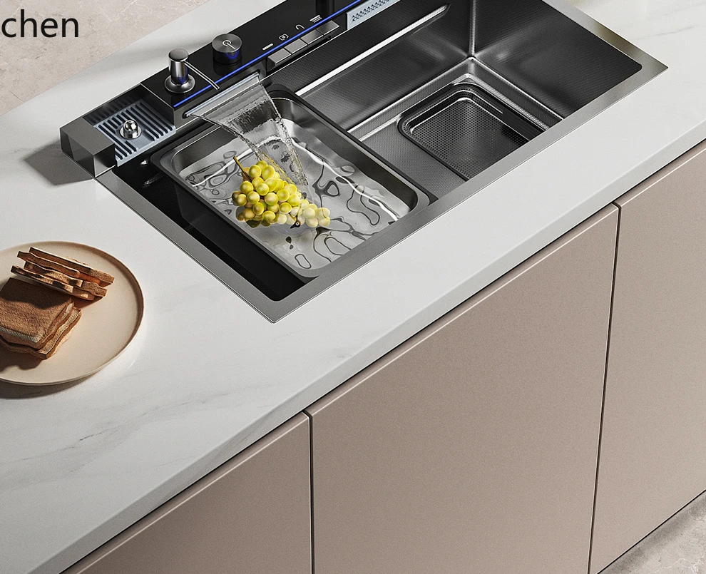 

YXY Waterfall Sink Large Single Bowl Stainless Steel Kitchen Sink Dishwashing Basin Vegetable Washing Basin