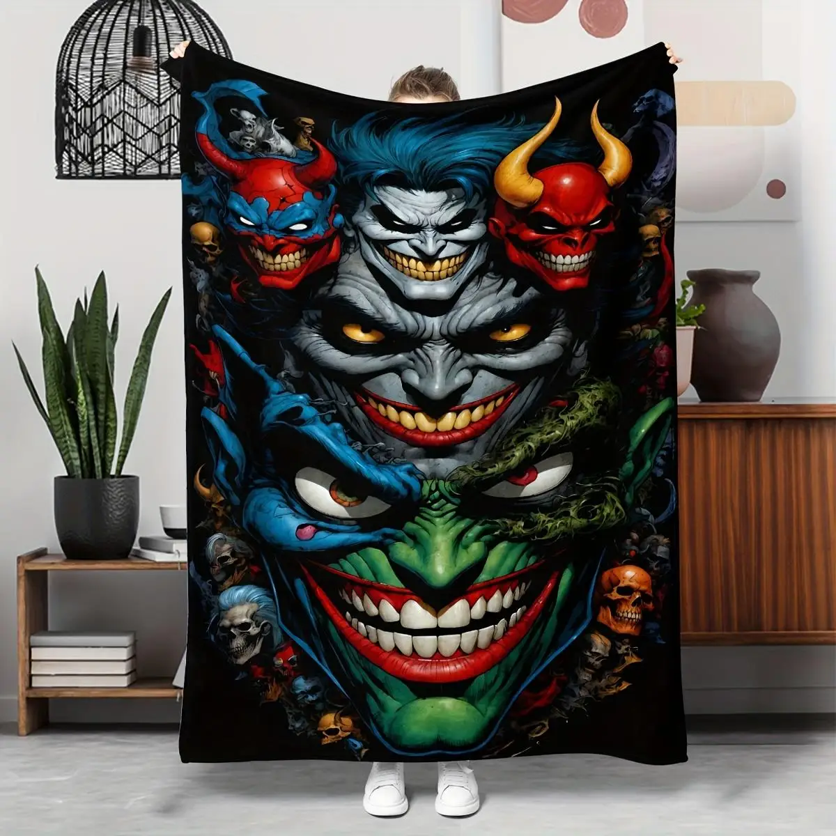 Cartoon art pattern of the clown Flannel printed blanket suitable for all seasons suitable for living room office sofa travel
