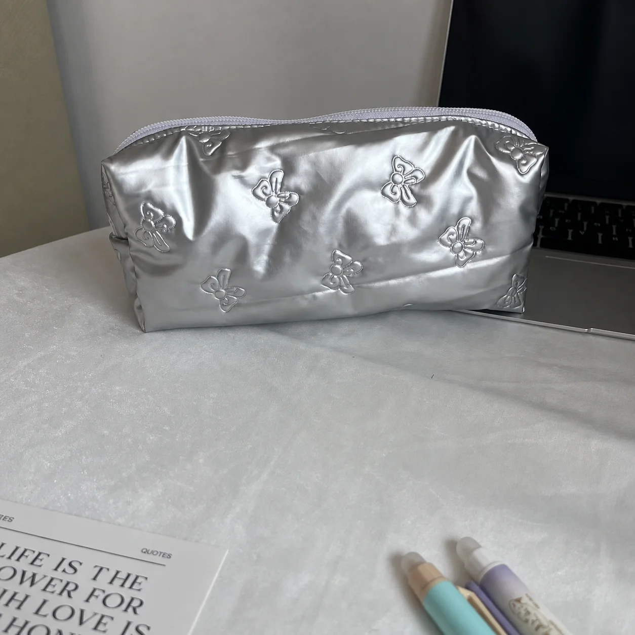 Zipper Pencil Pouch Lightweight Student Pencil Bag School Stationery Storage Bag Smooth Zipper Quilted Pencil Bag For Daily